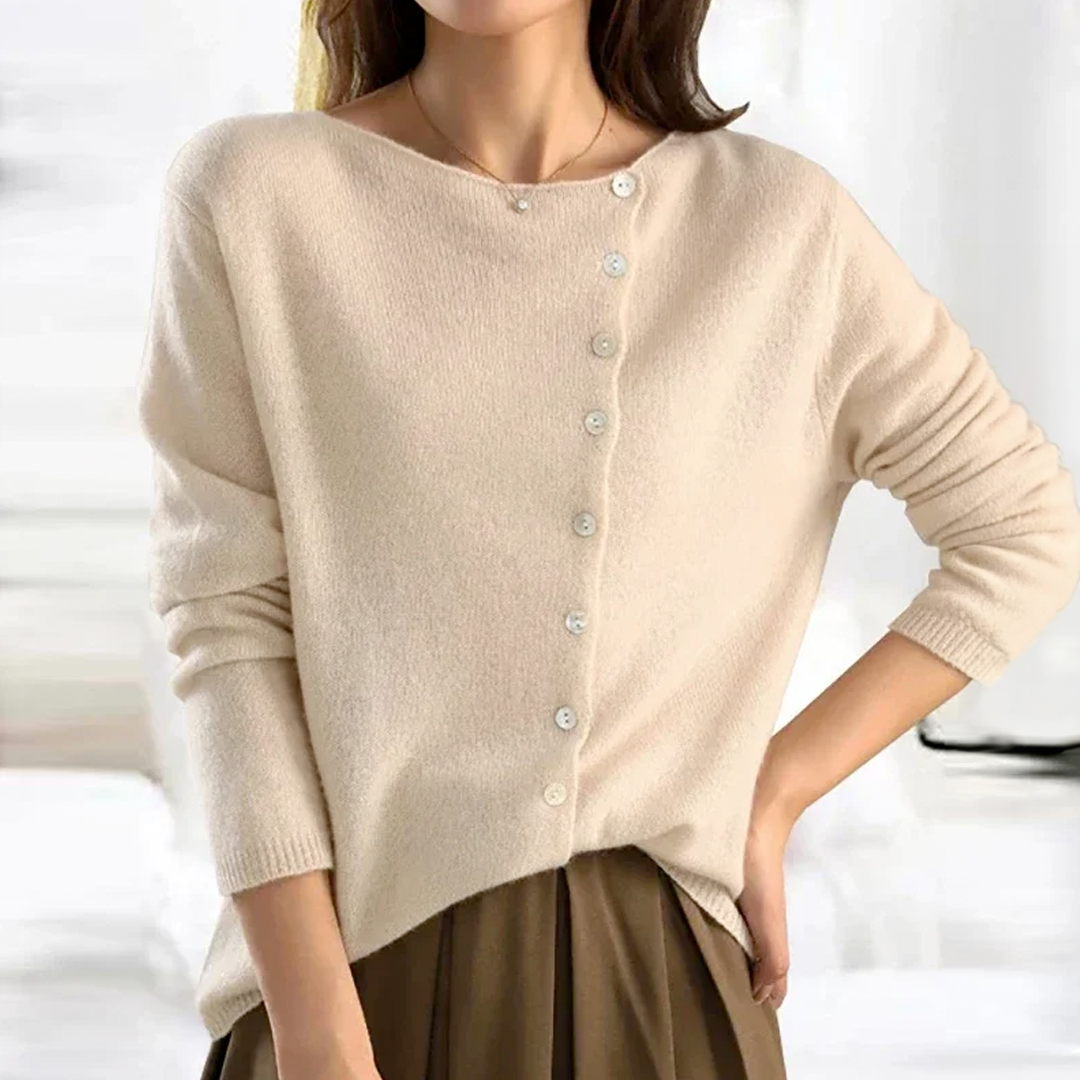 Pull à Boutons Nath en Beige - Garde-Robe Tendance et Vêtement Polyvalent tra
