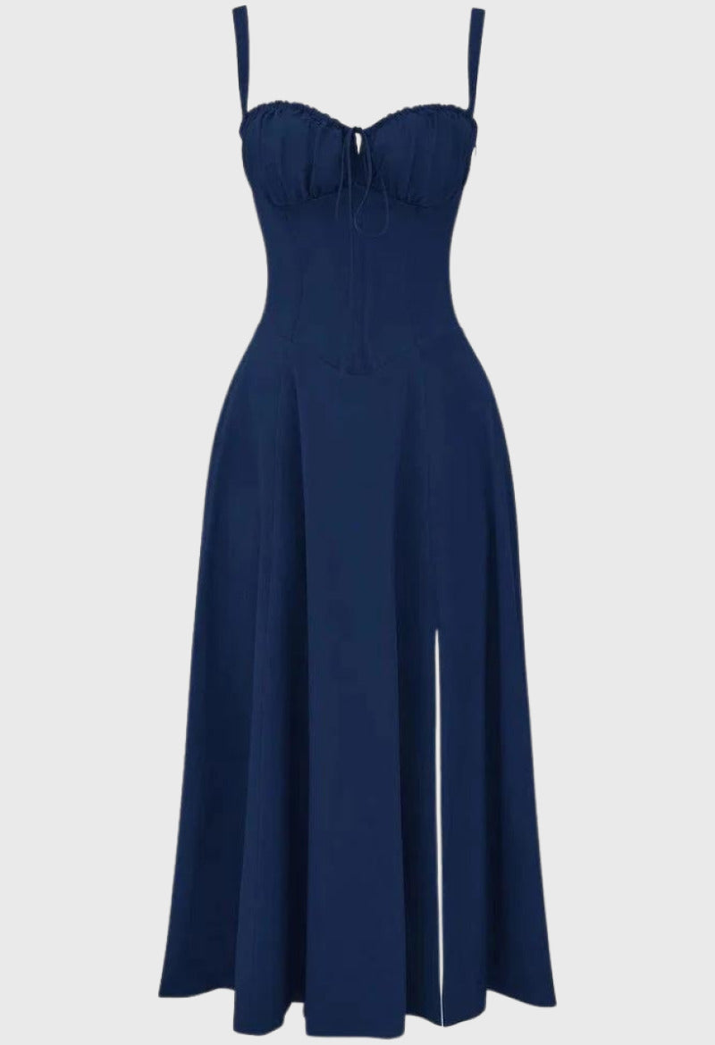 Robe d'Été à Fleurs Nathalie - Bleu, Luxe et Design Élégant lea
