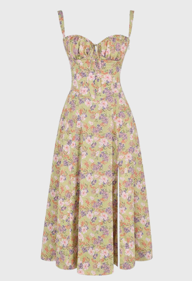 Robe d'Été à Fleurs Nathalie - Impression jaune, Design Élégant et Confort tr