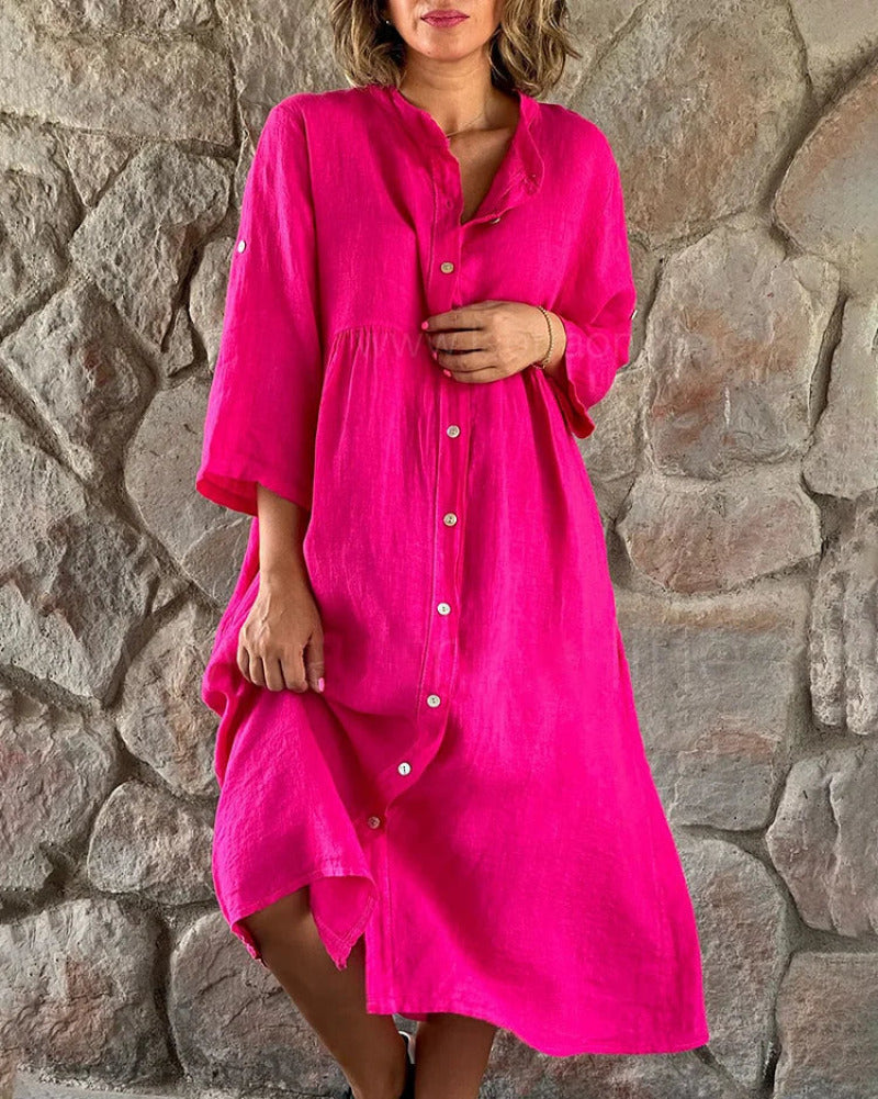 Robe ample en mélange coton lin dans une teinte rose douce, idéale pour un style féminin et décontracté