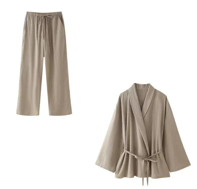 Ensemble Kimono Pièces Norma en Kaki - Tenue de Soirée Chic et Féminine dog trave
