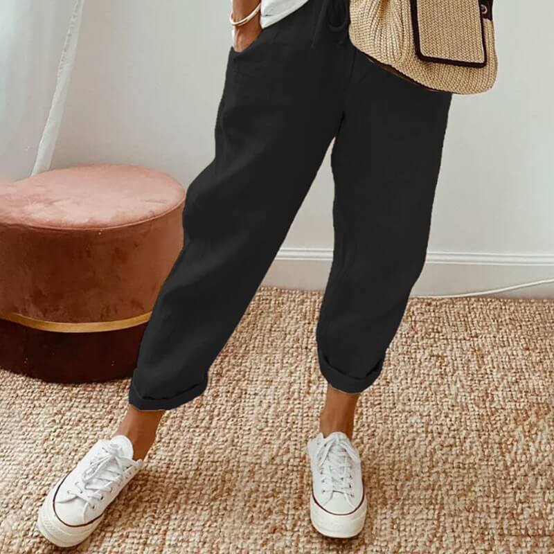 Pantalon Chic & Ventilé en Noir - Confort élastique, Coupe fluide, Style chic | Mode été