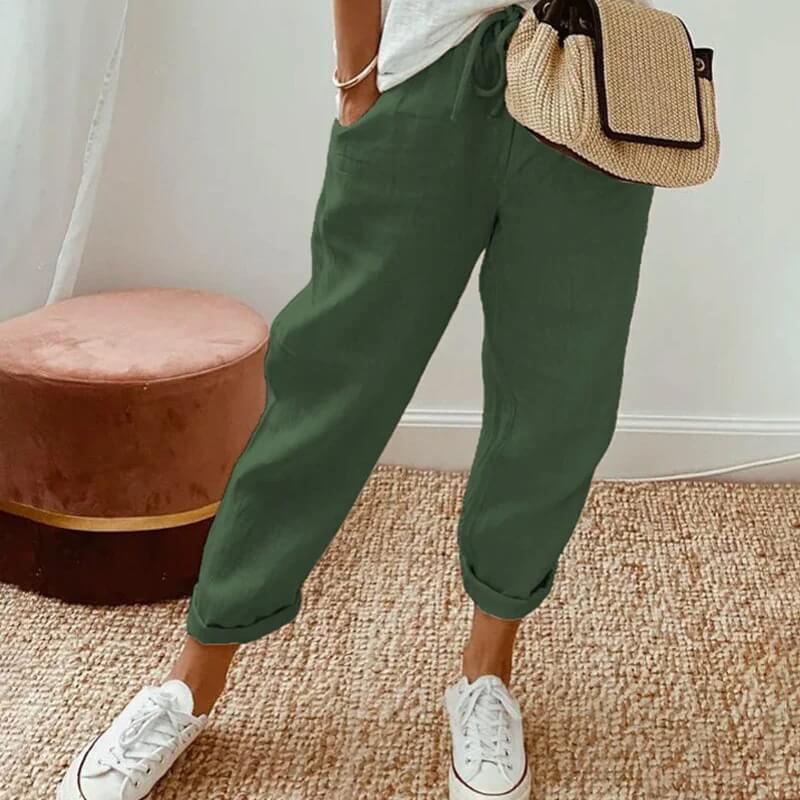 Pantalon Chic & Ventilé en Vert - Confort élastique, Coupe fluide, Style chic | Mode été