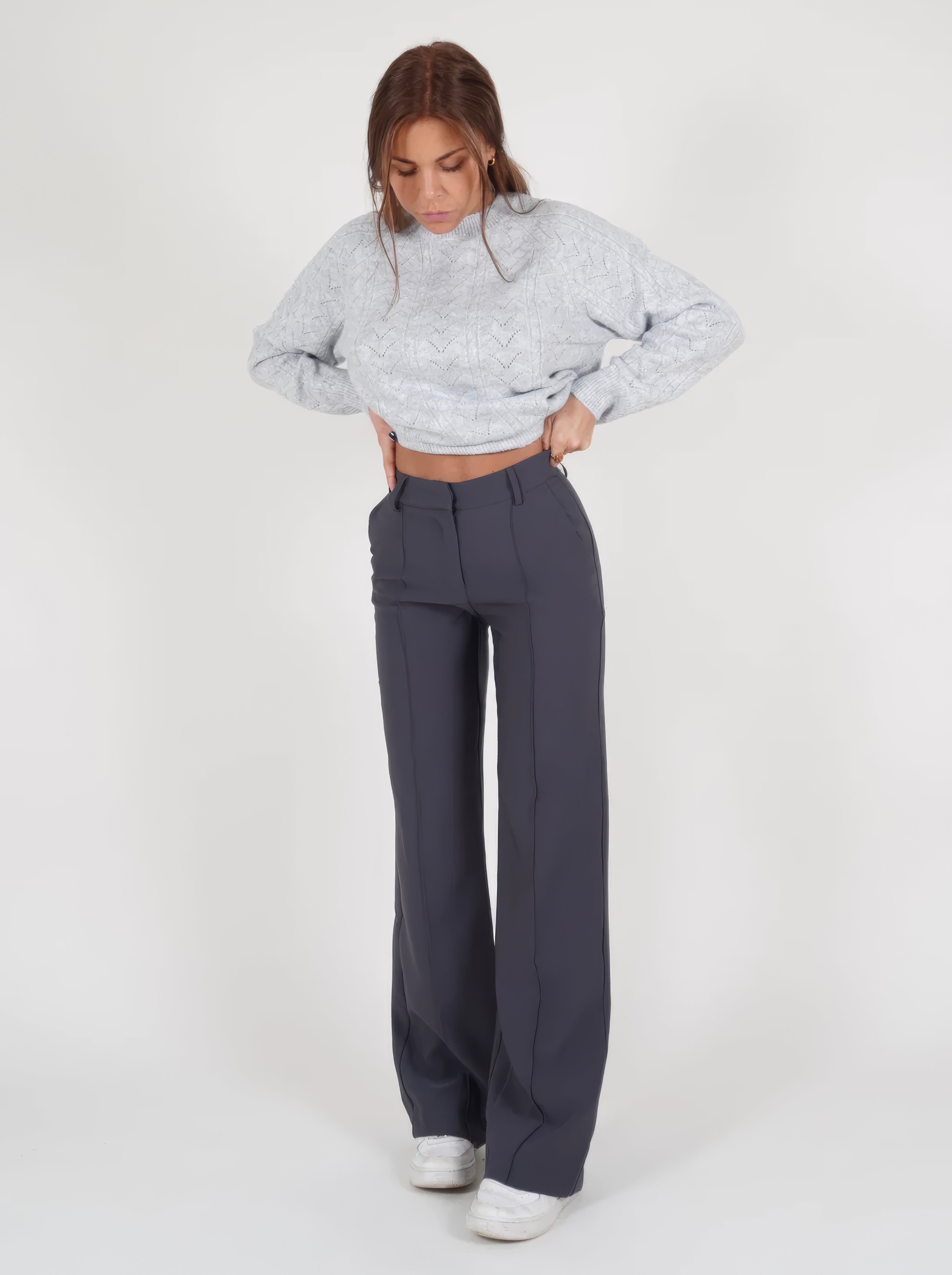 Pantalon gris polyvalent taille haute - Qualité supérieure et tendances mode