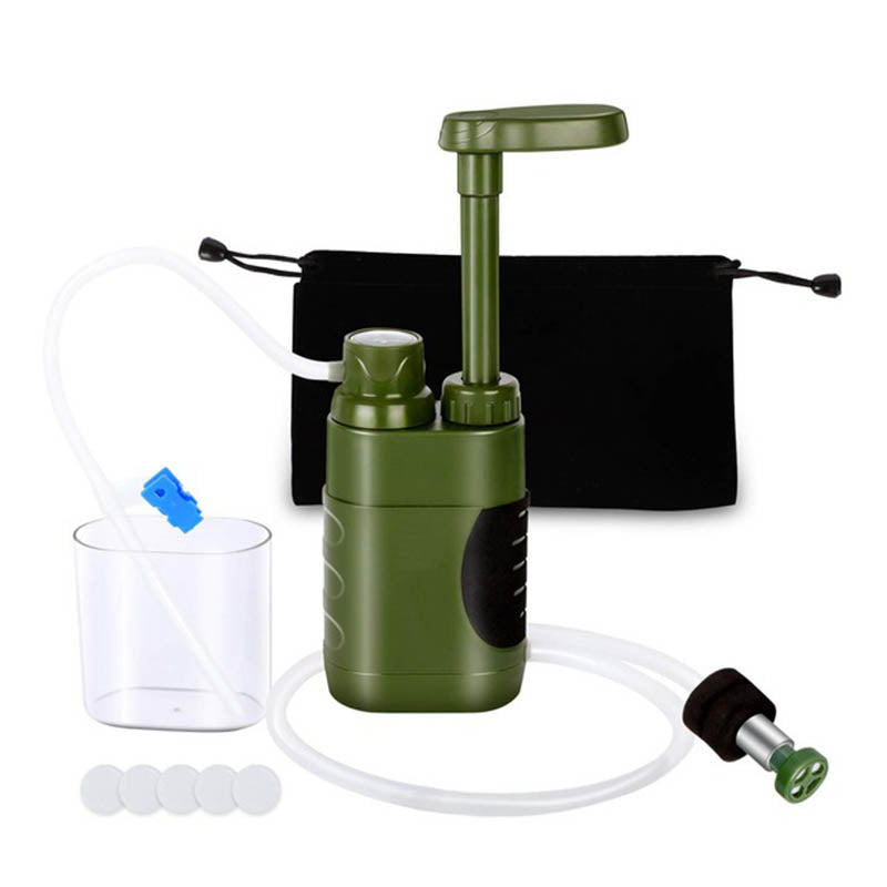 Purificateur d'eau vert pour camping et randonnée - Filtre à eau portable avec boussole intégrée