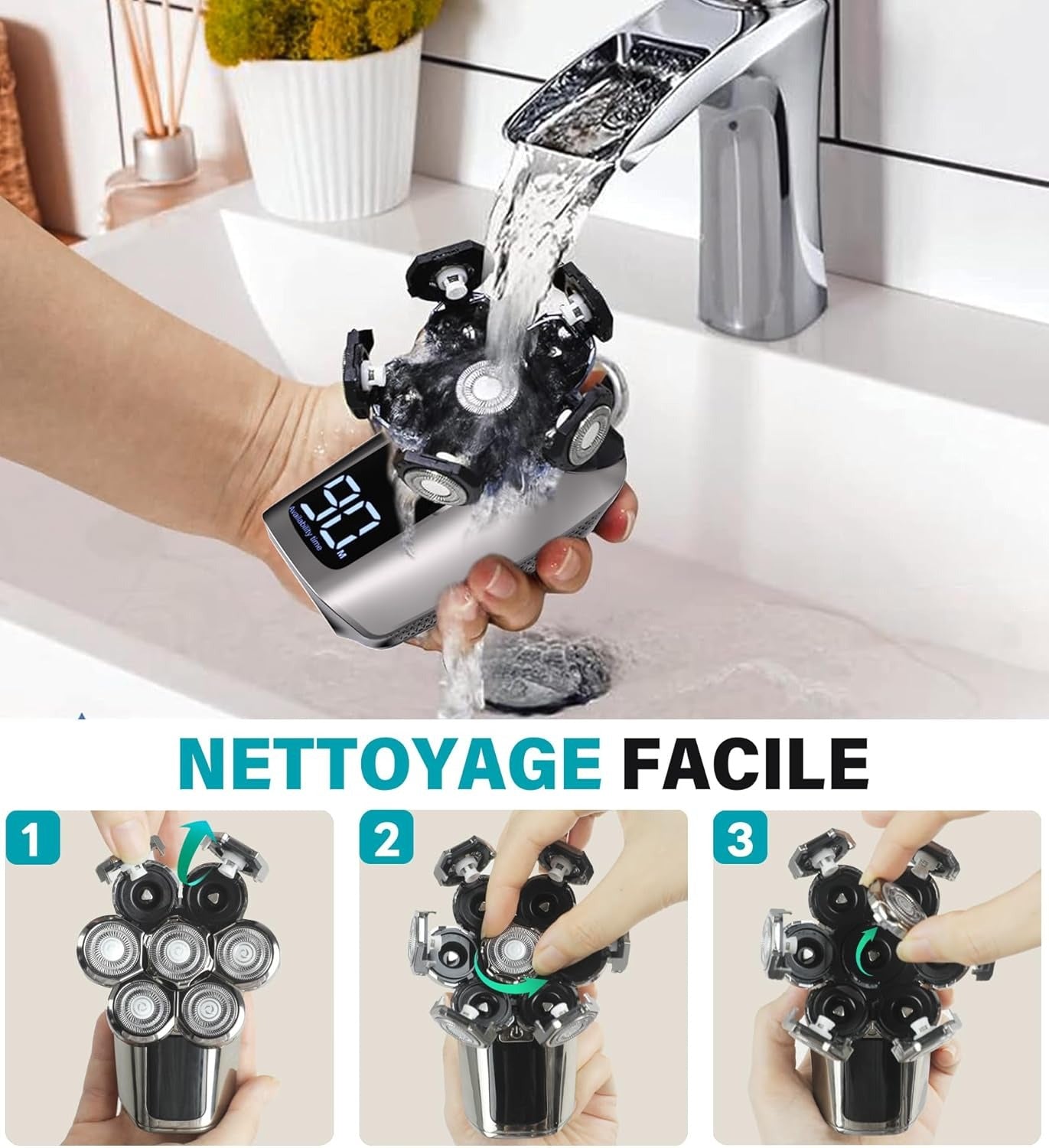 Rasoir 7D Amélioré pour Hommes Chauves - Accessoires de Rasage, Rasage Parfait et Rapide