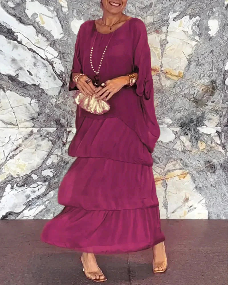 Robe Ample Artistique Rose - Polyester durable, Maxi robe tendance