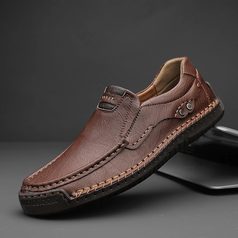 Chaussures en Cuir Véritable Romain, style durable en Marron foncé
