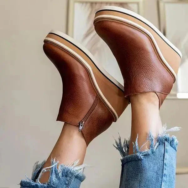 Bottines En Cuir à La Mode Ruby en Brun terra, confortable et tendance travel