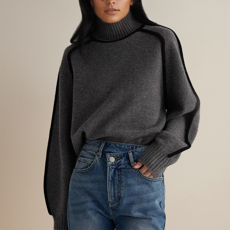 Pull à col roulé en cachemire doux pour femme, couleur grise élégante et confortable