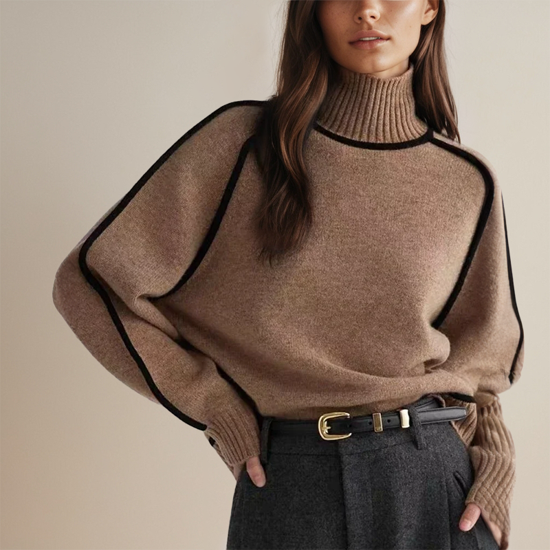 Pull à col roulé en cachemire doux pour femme, couleur marron luxueuse et chaleureuse
