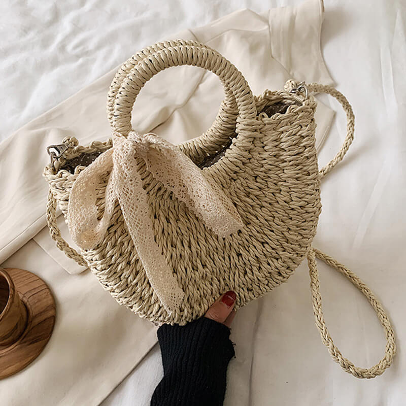 Sac en Paille Tissé à la Main - Couleur Beige, Accessoire Été Tendance Plage dog