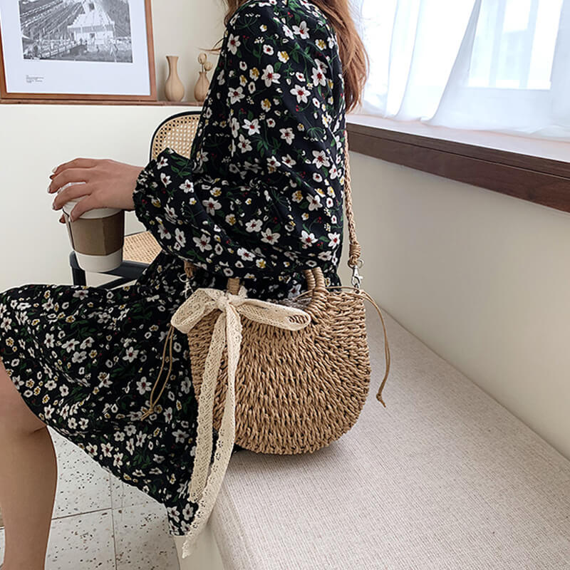 Sac en Paille Tissé à la Main - Vue degrés, Accessoire Estival Unique travel
