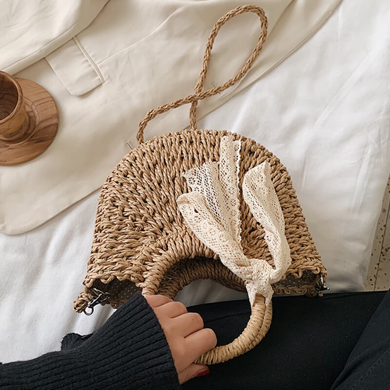 Sac en Paille Tissé à la Main - Détail Tressage Artisanal, Mode Été Beauty tr