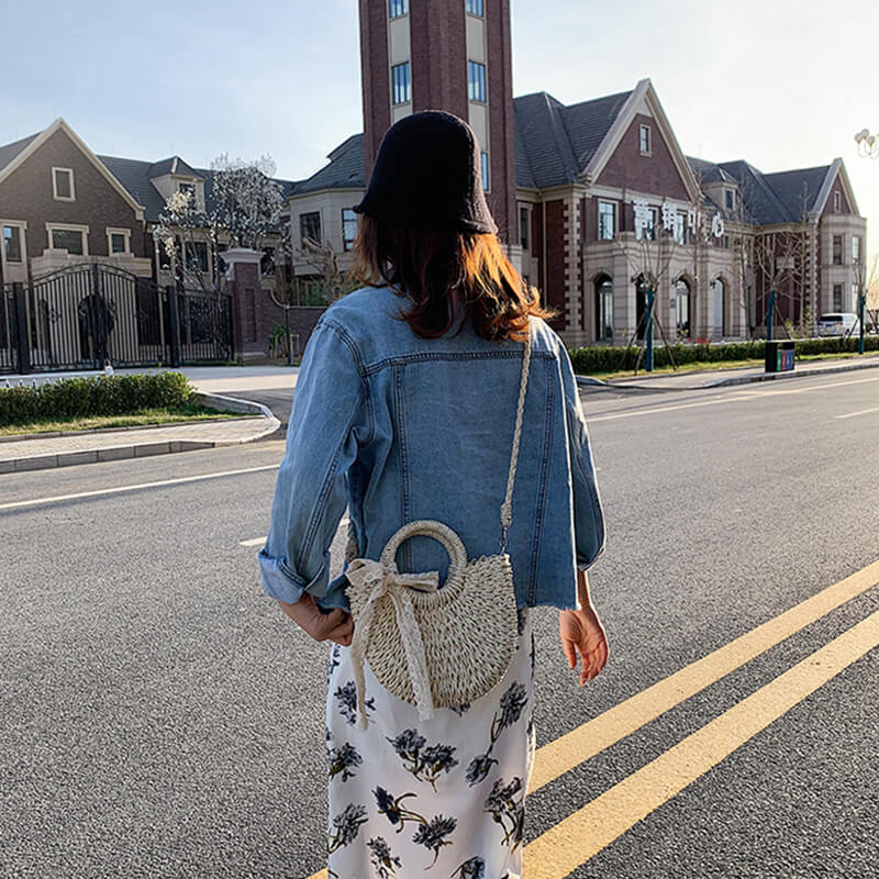 Sac en Paille Tissé à la Main - Fermeture Zippée, Accessoire Été Pratique tra