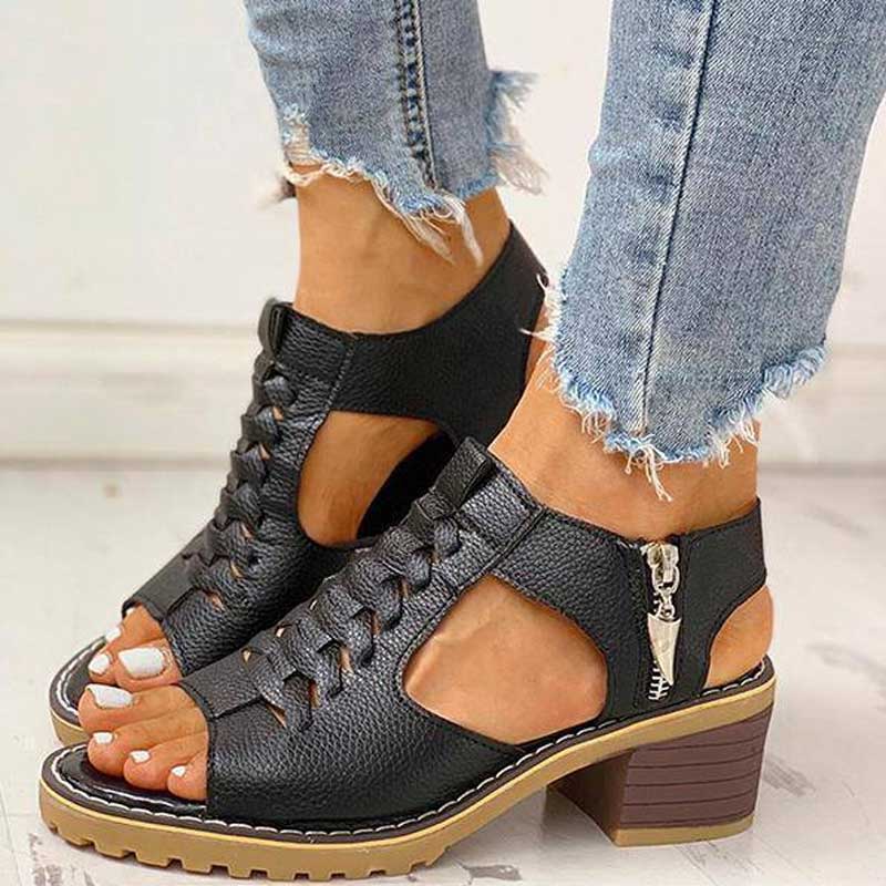 Sandales Patricia Talon Stability Confort+ en Noir - Élégance Féminine et Confort Absolu