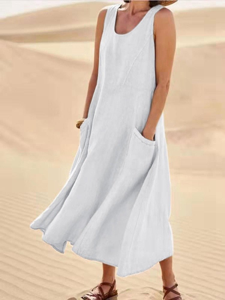 Robe d'été sans manches décontractée Seraphina Blanc - Confort léger et élégance aérienne