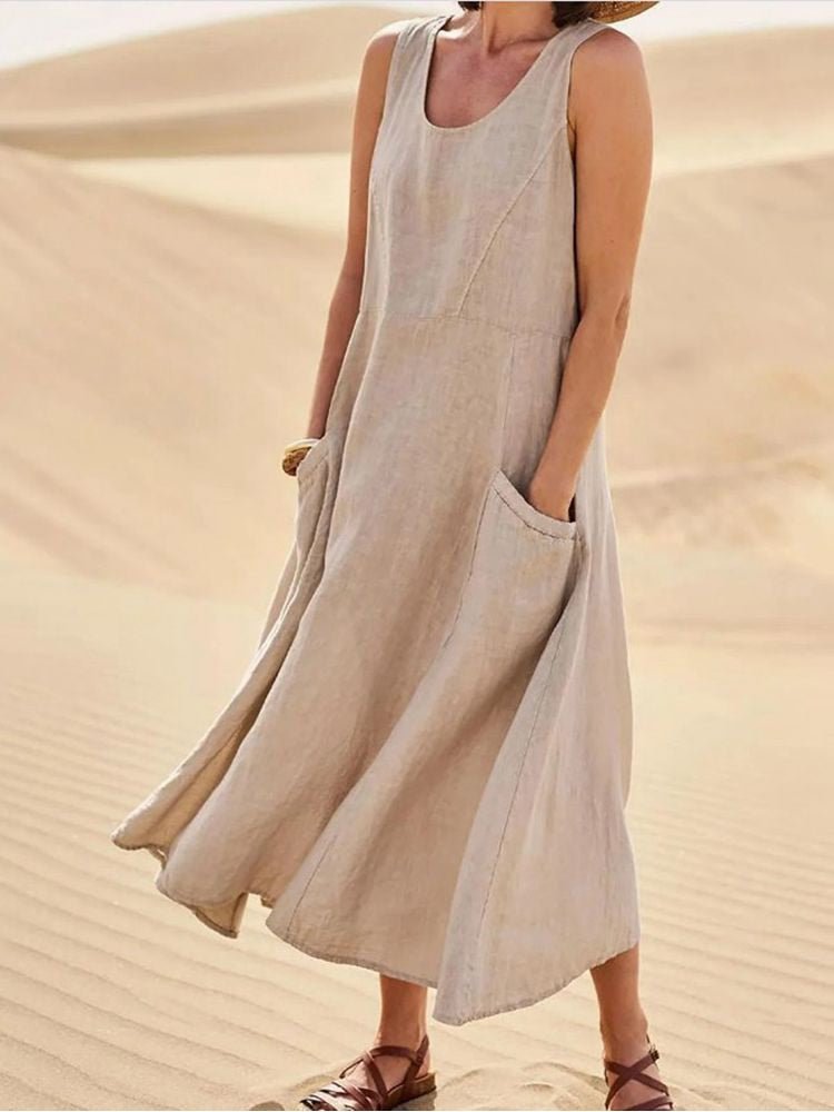 Robe d'été sans manches décontractée Seraphina Kaki - Confort léger et élégance aérienne