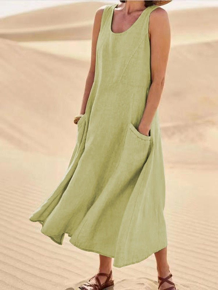 Robe d'été sans manches décontractée Seraphina Vert - Confort léger et élégance aérienne