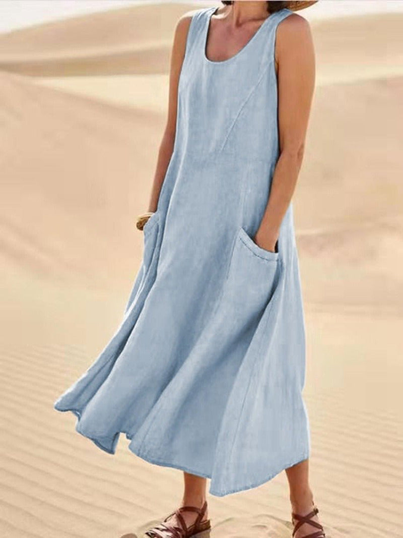 Robe d'été sans manches décontractée Seraphina Kaki - Confort léger et élégance aérienne