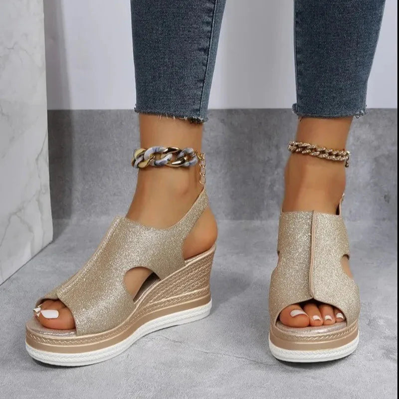 Sandales d'Été Scintillantes Sheila avec soutien semelle de soutien et design élégant