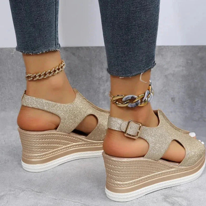 Sandales d'Été Scintillantes Sheila avec soutien semelle de soutien et design élégant