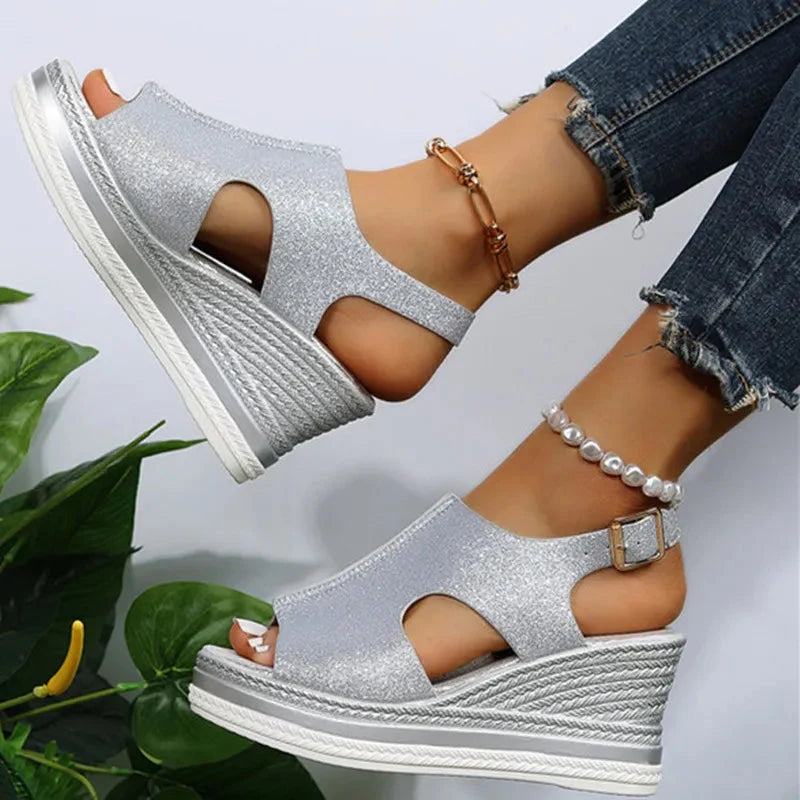 Sandales d'Été Scintillantes Sheila avec soutien voûte plantaire et design élégant