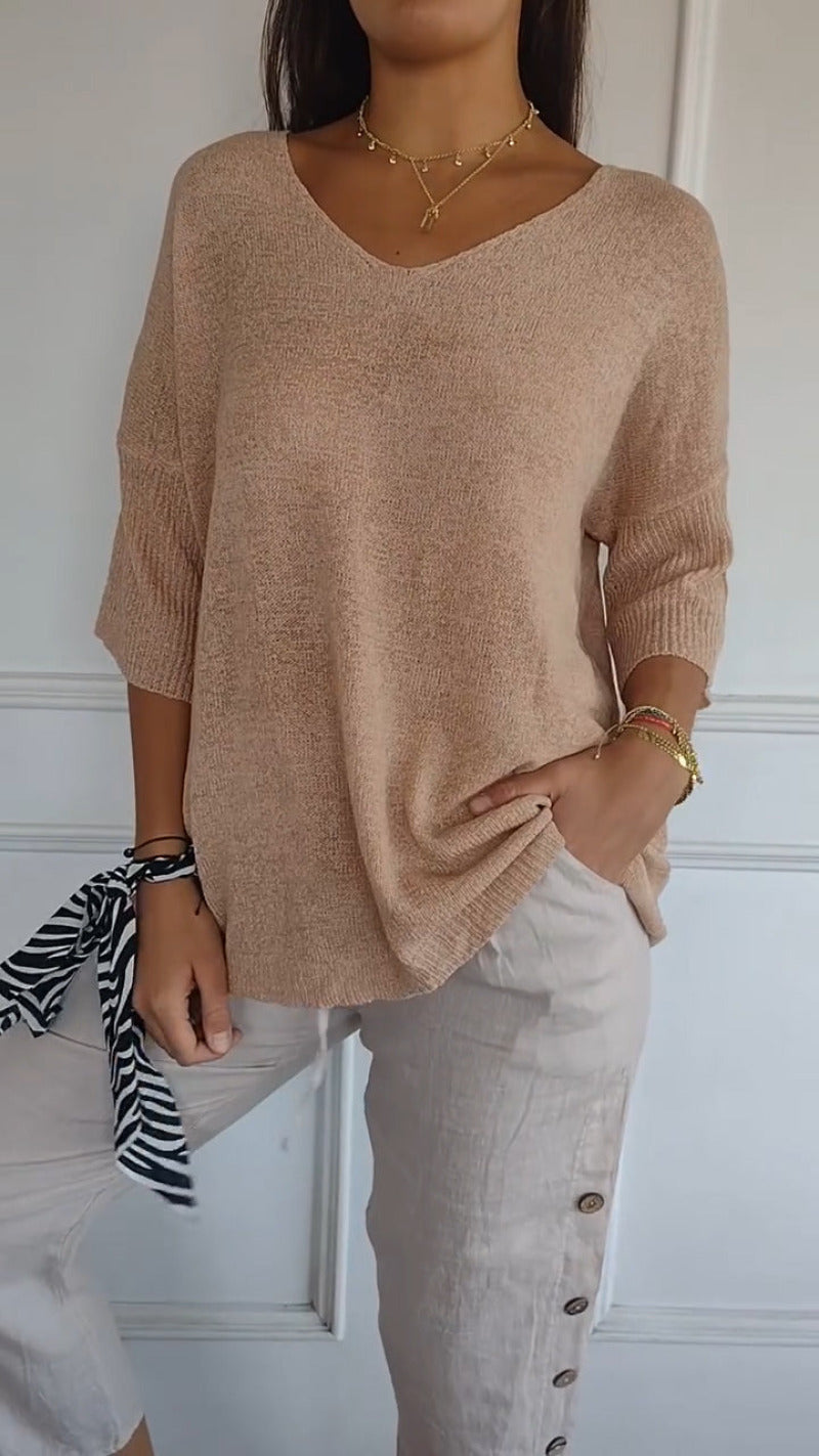 Top en tricot à col en V Abrikoos - Confort Luxueux et Élégance Intemporelle