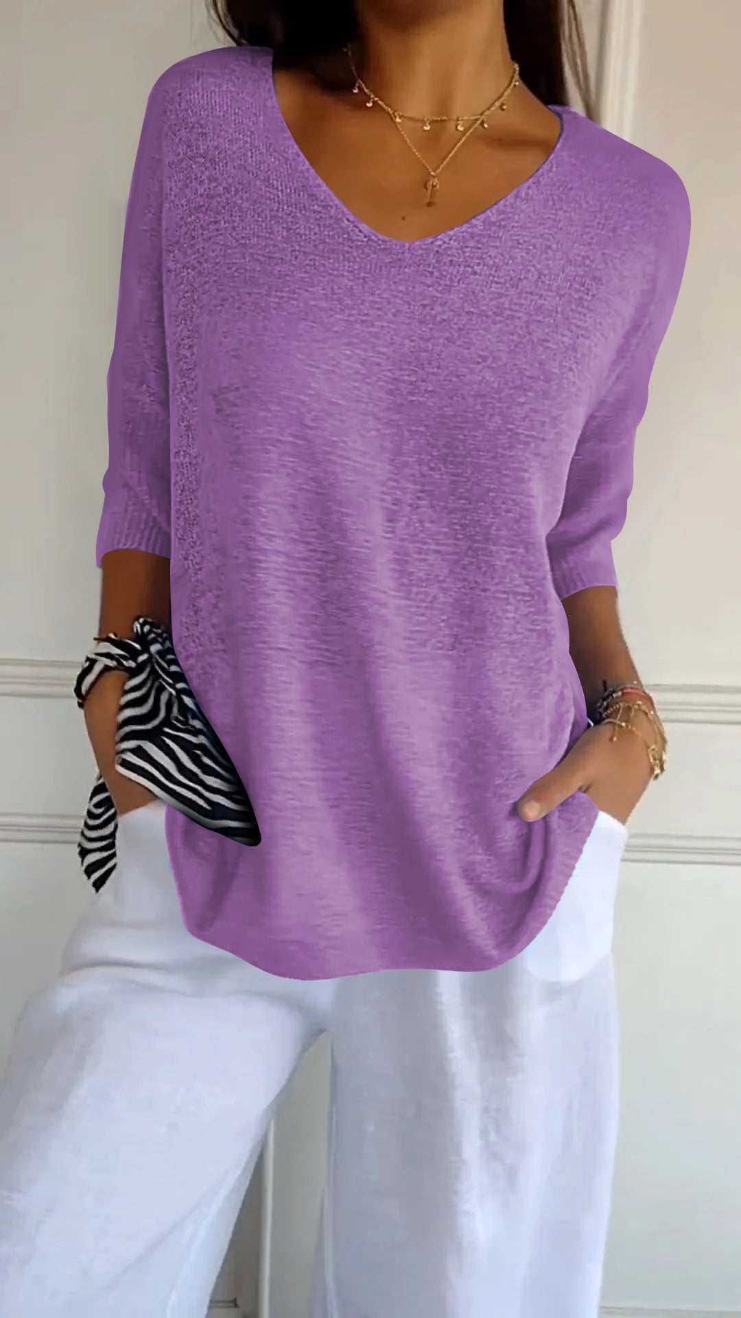 Top en tricot à col en V Violet - Confort Luxueux et Élégance Intemporelle tr