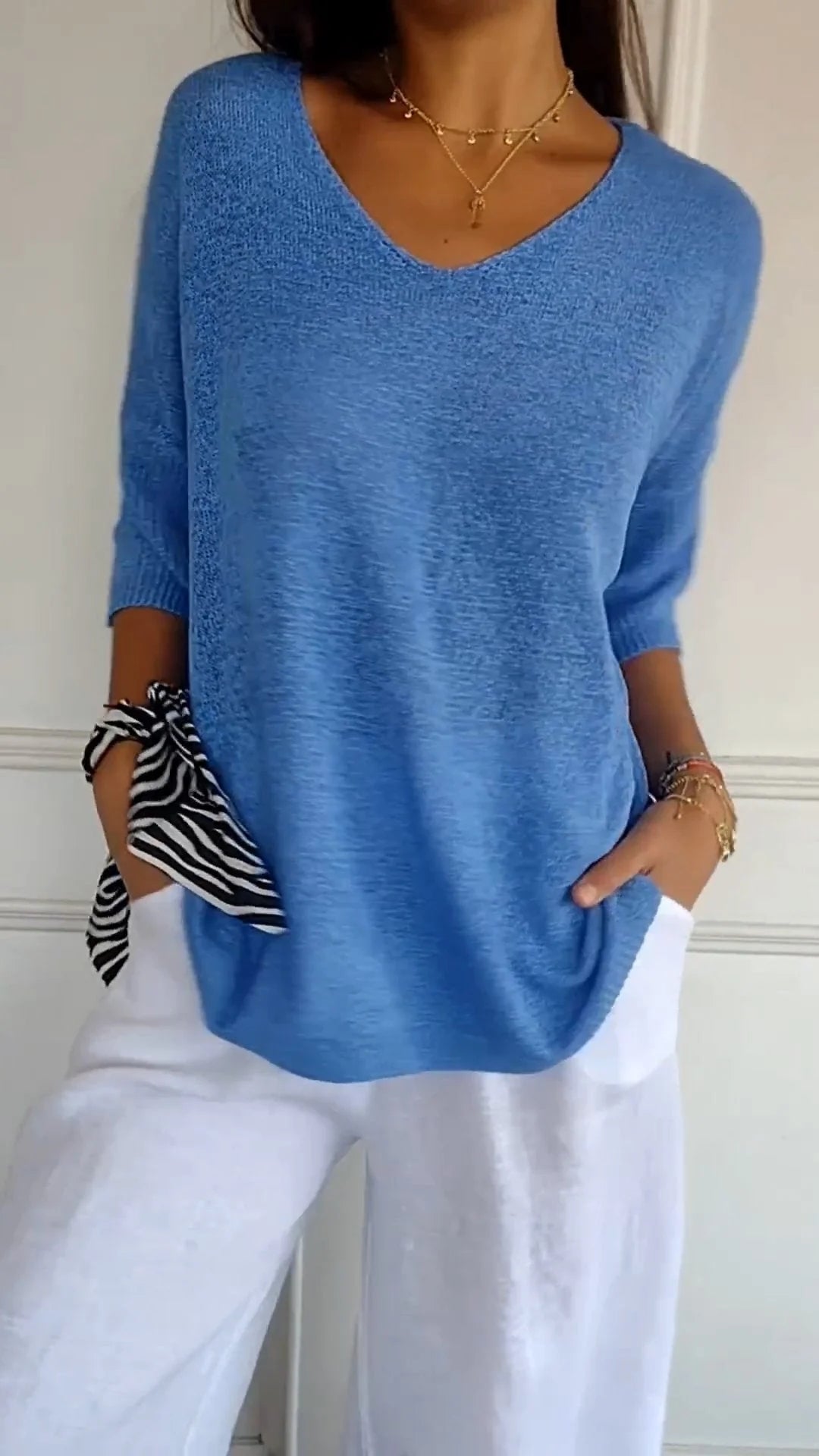 Top en tricot à col en V - Confort Luxueux et Élégance Intemporelle
