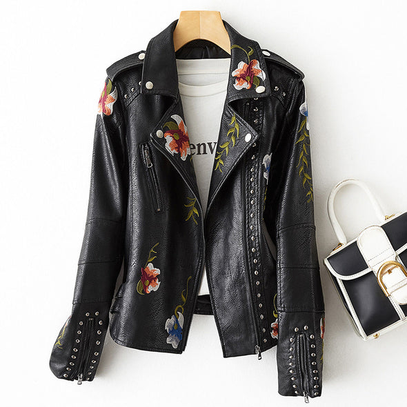 Veste en cuir audacieuse noir perle pour femme - Résistance intempéries et élégance moderne