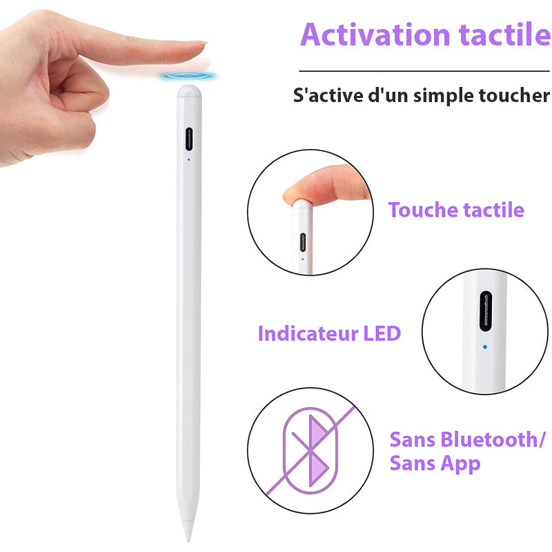 Stylet Tactile Sans Fil avec Détecteur d'Inclinaison - Compatible iPad Pro Air et Mini