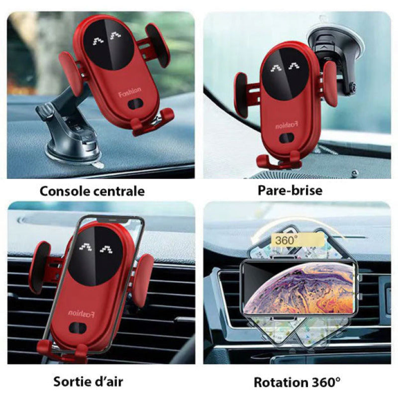 Support téléphone chargeur de voiture sans fil et automatique - Entrée USB-C pour une connectivité rapide