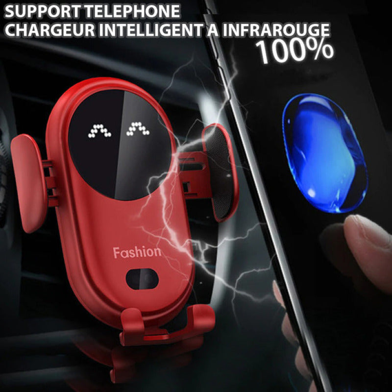 Support téléphone chargeur de voiture sans fil et automatique - Fixation sur grille d'aération pour une installation simplifiée