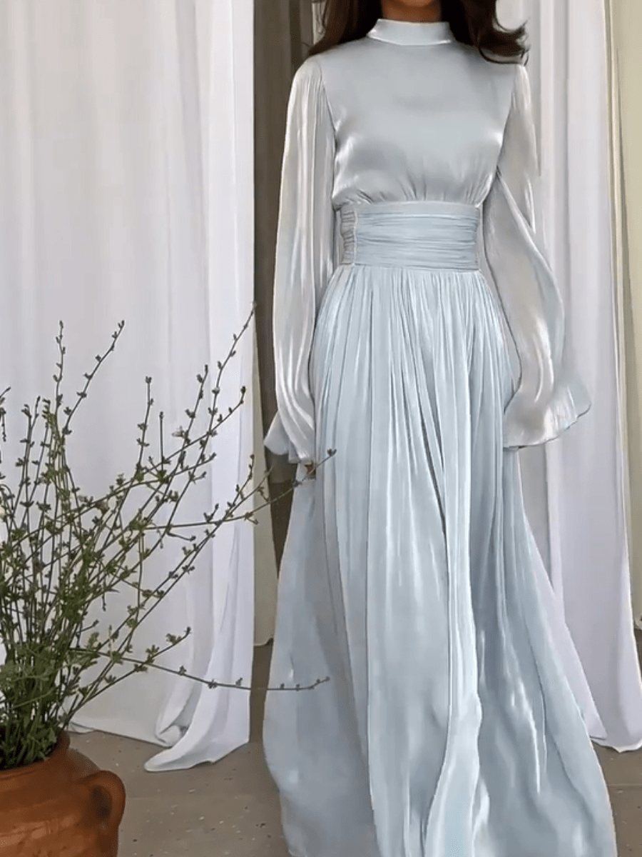 Robe longue Sybile Bleu | Confort haut de gamme et élégance intemporelle trav