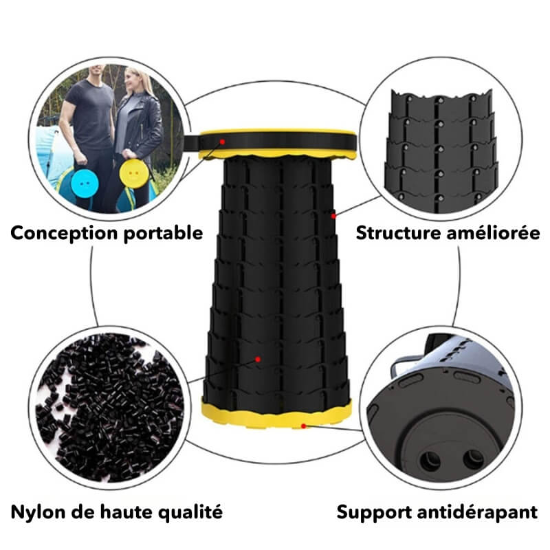 Tabouret Pliable Compact & Portable - Facile à Transporter et Ranger