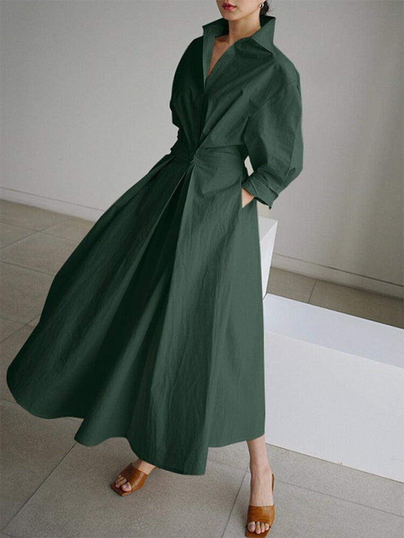 Robe verte chic tendance, style rétro, confort élégant, mélange coton travel