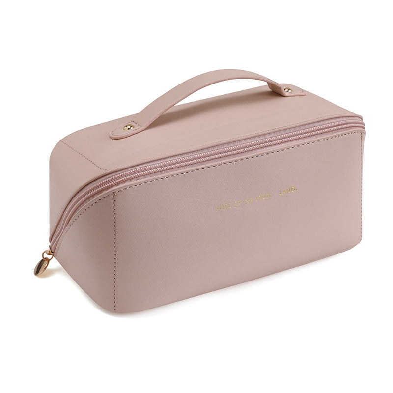 Trousse de maquillage PRESTIGE en cuir artificiel waterproof - Rose pâle trav