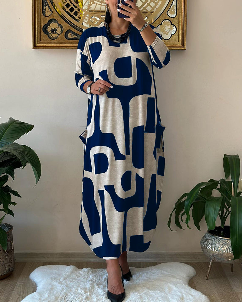 Robe polyvalente en Bleu avec manches longues et col rond leak