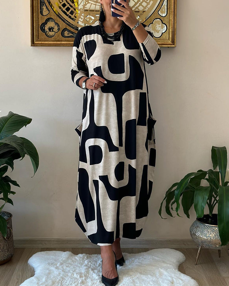 Robe chic en Noir avec manches longues et col rond d