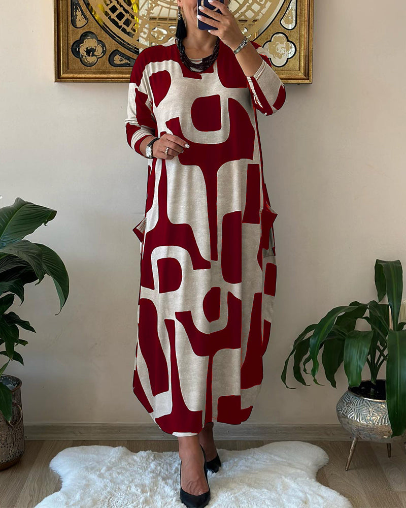 Robe élégante en Rouge avec manches longues et col rond leak-pr