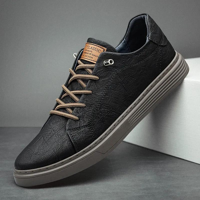 Chaussures athlétiques en cuir véritable noires pour hommes, style décontracté et confort supérieur