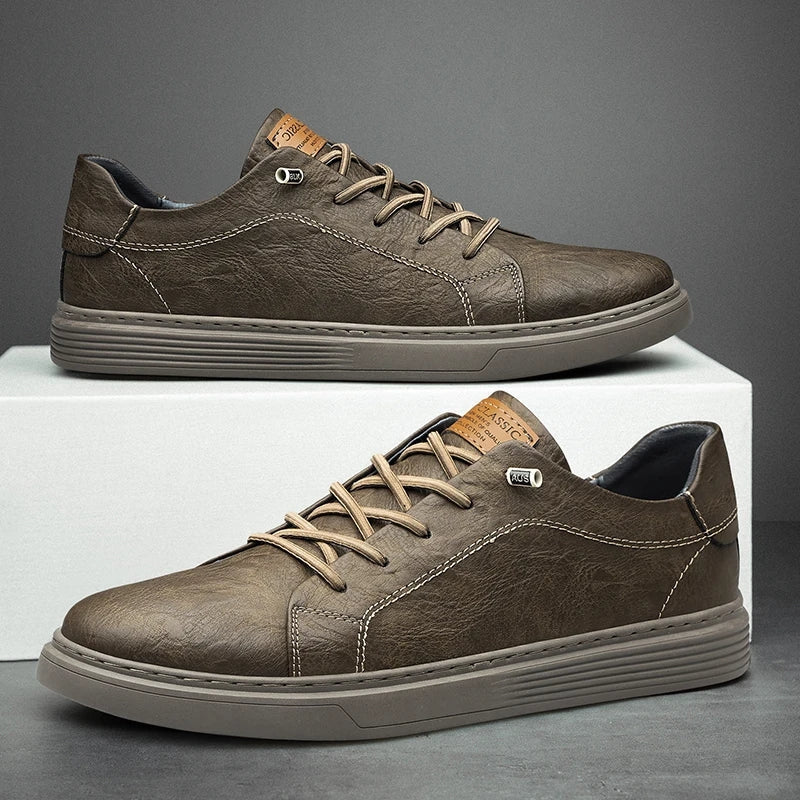 Chaussures athlétiques en cuir véritable marron pour hommes, luxe urbain et semelle durable