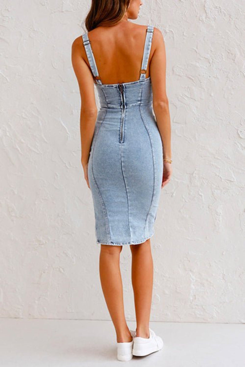 Robe en Jean Zoe à Bretelles Réglables en Denim de Qualité leak