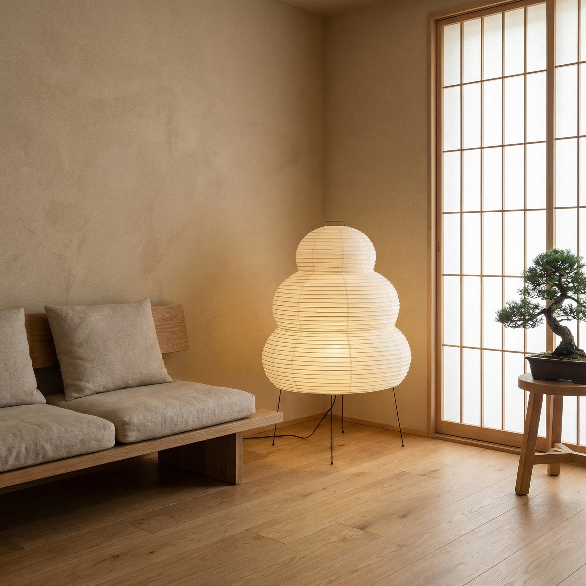 Lampadaire en papier de riz