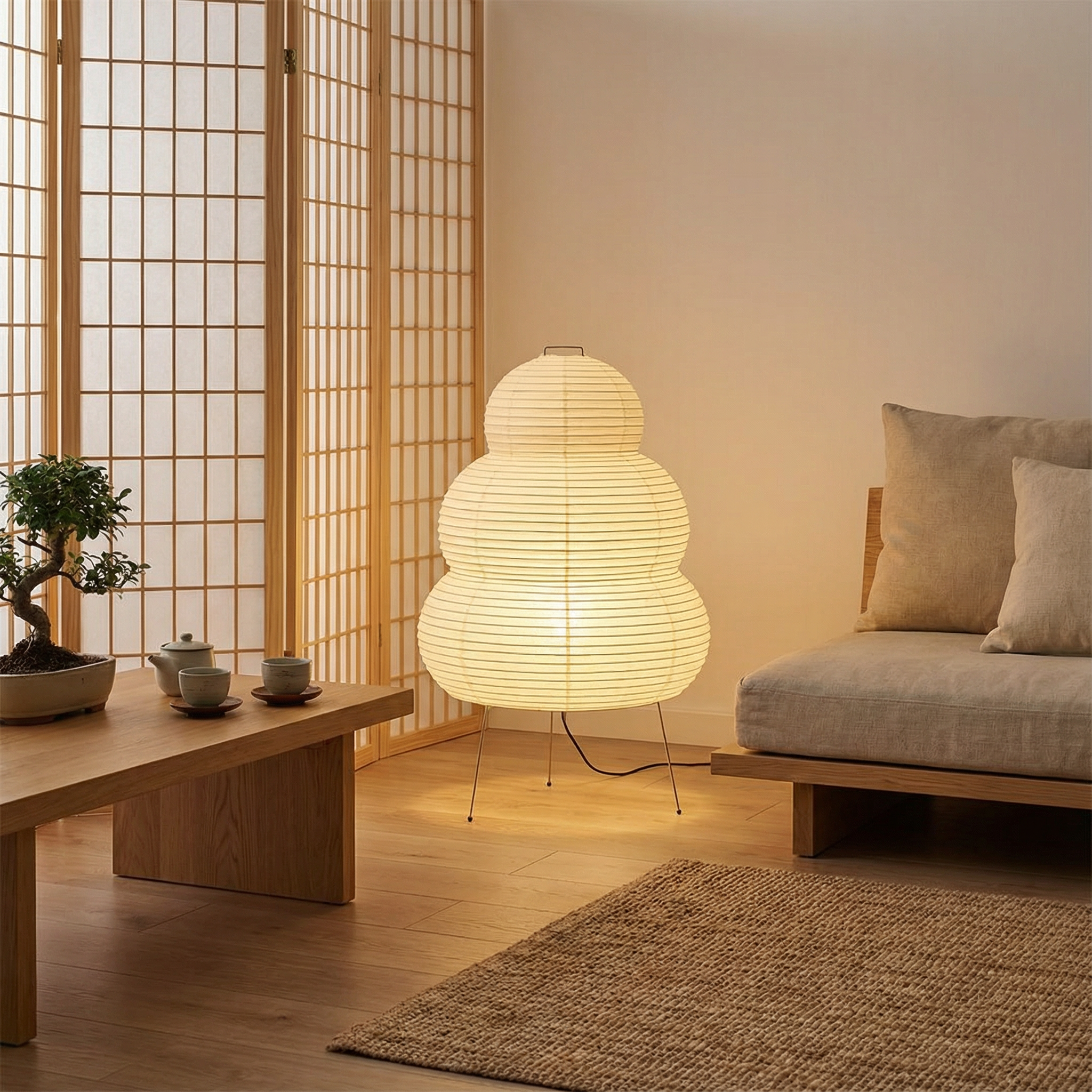 Lampadaire en papier de riz