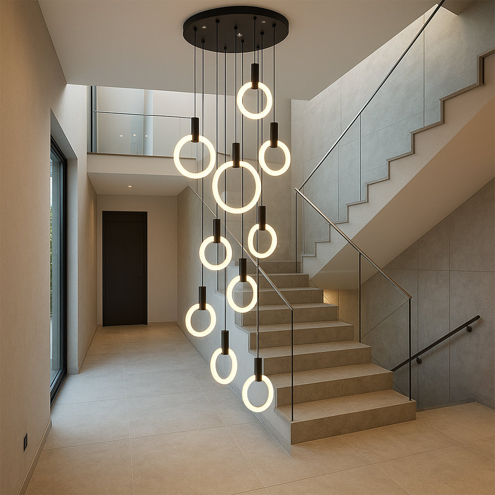 Lustre escalier 7/10 anneaux